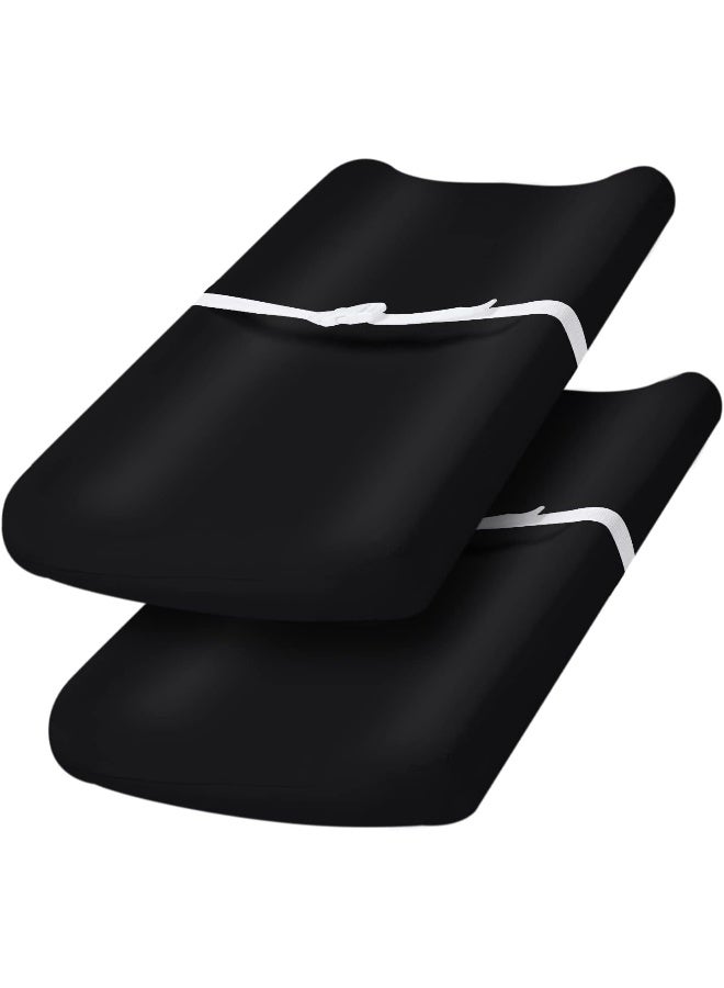 PHF Baby Changing Pad Covers for Boys Girls, 2 Pack Ultra Soft Breathable Microfiber Changing Pad Table Sheets for Most Baby Changing Pads, Black & Black - Image 1
